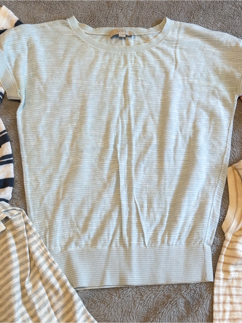 LOFT Lot of 5 Striped Pattern Tops Womens Medium Shirt Set 100% Cotton Knit Mix - Picture 5 of 11